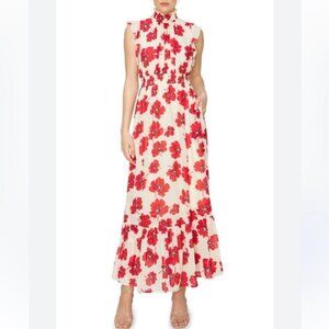 NWT Women's MELLODAY‎ Smocked Mock Neck Tiered Maxi Dress | Size M
